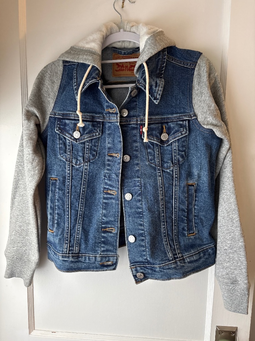Levi’s Hybrid Denim Trucker Jacket, Hooded, Sz S, EUC